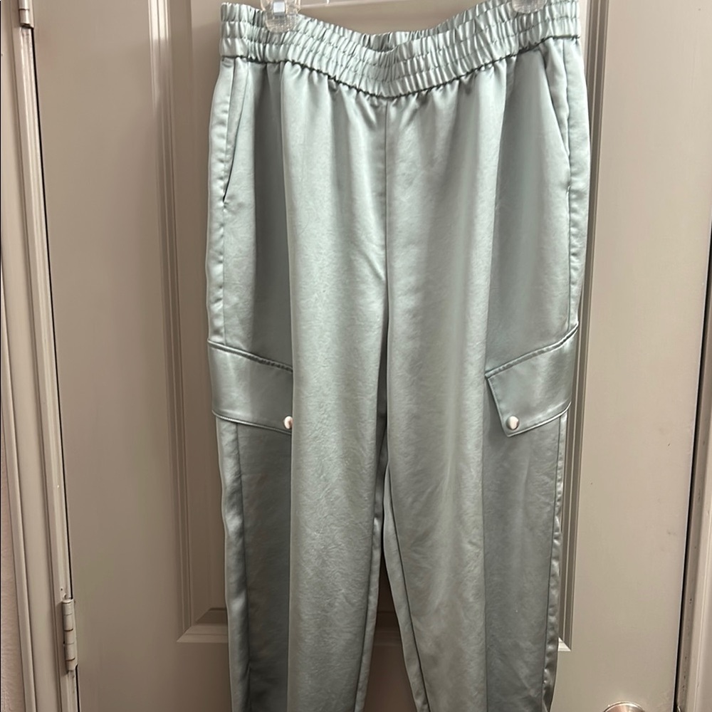 Express Satin Jogger Pants in Silver Gray